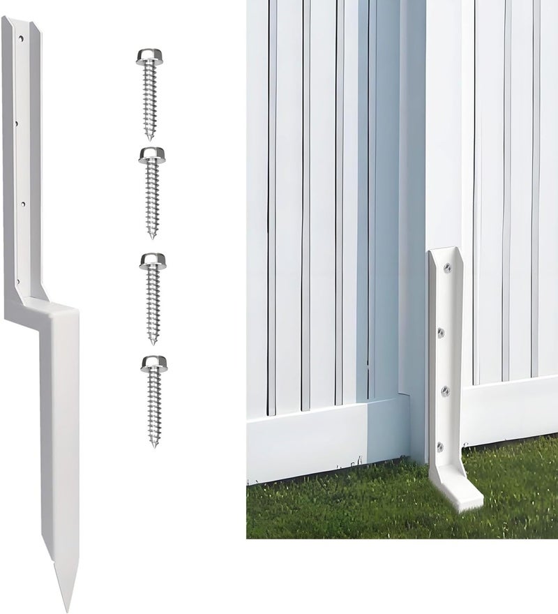 SINTOP Fence Post Repair Stakes Kit – 1/8" Thickened Carbon Steel One-Piece Structure, Heavy Duty Ground Anchor Stake for Repairing or Reinforcing Broken/Leaning Privacy Fence & Mailbox Post, White, 1-Pack. - Image 1